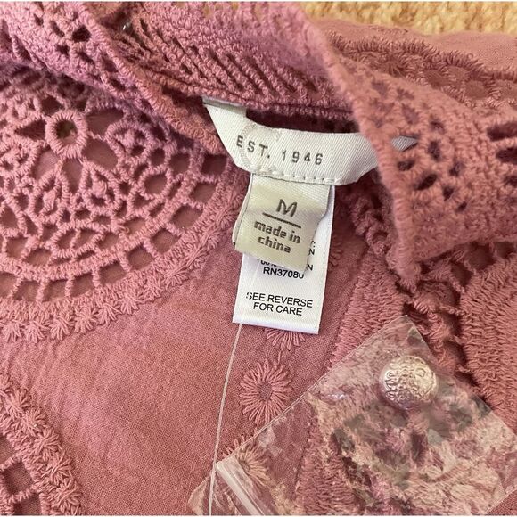 NWOT EST 1946 Pink Crochet Lace Blouse Women’s M Cotton Rayon Embroidered Top - Picture 3 of 8